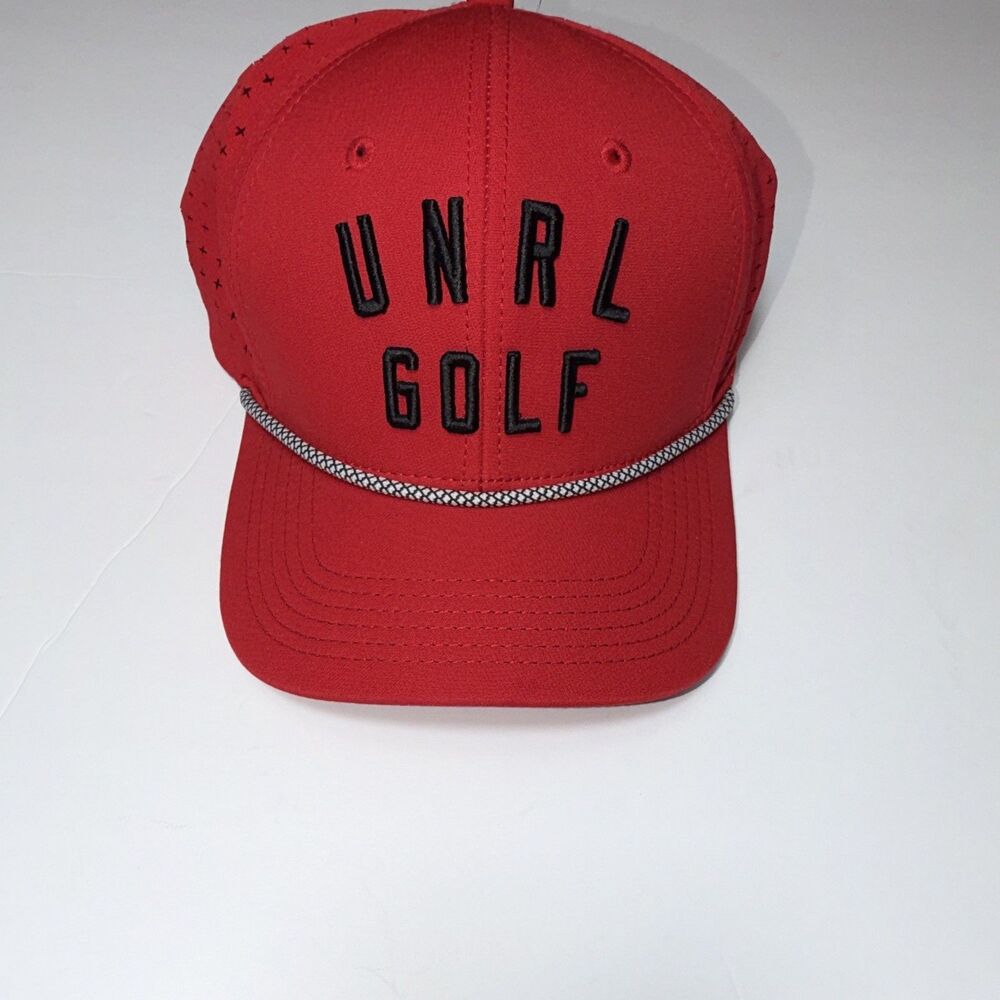 UNRL Mid-Pro Adjustable Golf Hat Red/Black Embroidered Logo Unisex Adults